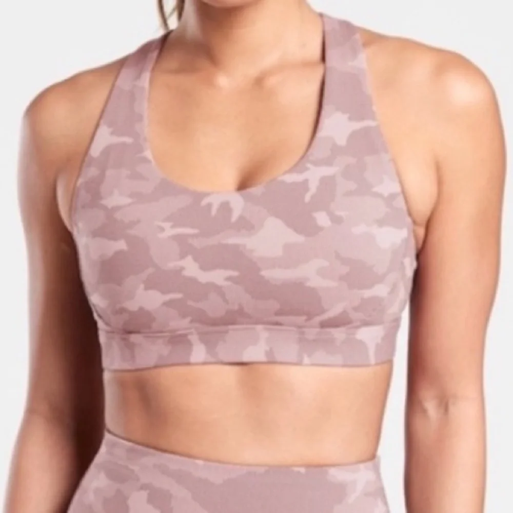 Athleta Camo Jacquard Racerback Sports Bra Mauve Medium
